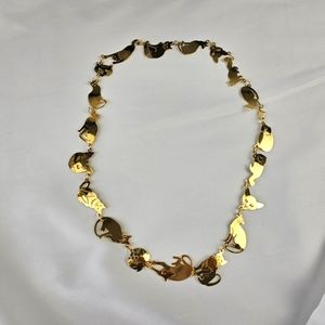 VTG  Handmade Wild Bryde Gold Plated All Cat Charm Necklace Costume Jewelry